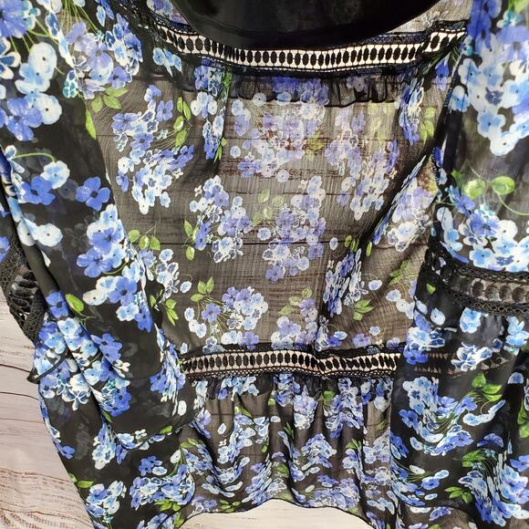 Disney Princess Mulan Cosplay Maxi Dress Blue Floral Ruffle Tier Crochet Flowy M - Picture 9 of 15